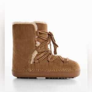Mango MNG Lace-Up Sheepskin Boots 100% Bovine Leather Size 40 9